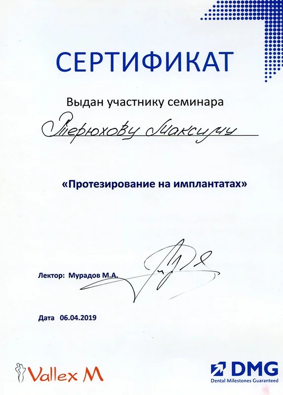 Сертификат — Терюхов Максим Александрович
