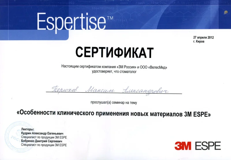 Сертификат — Терюхов Максим Александрович