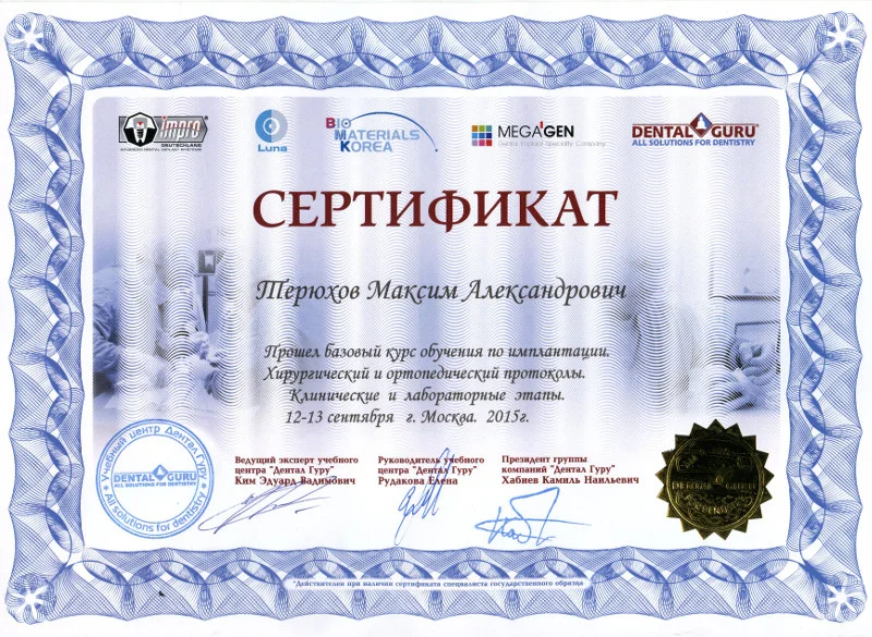 Сертификат — Терюхов Максим Александрович