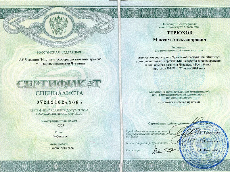 Сертификат — Терюхов Максим Александрович