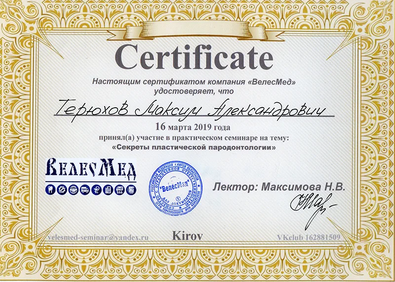 Сертификат — Терюхов Максим Александрович
