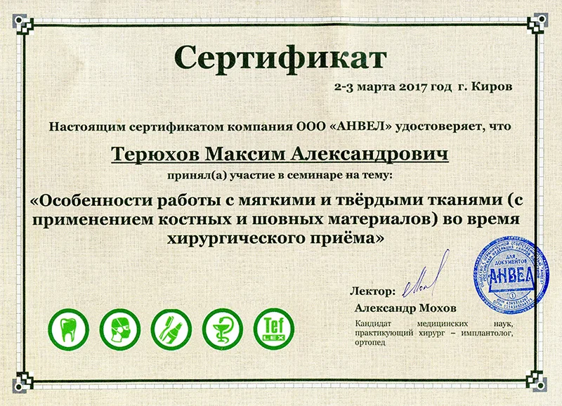 Сертификат — Терюхов Максим Александрович
