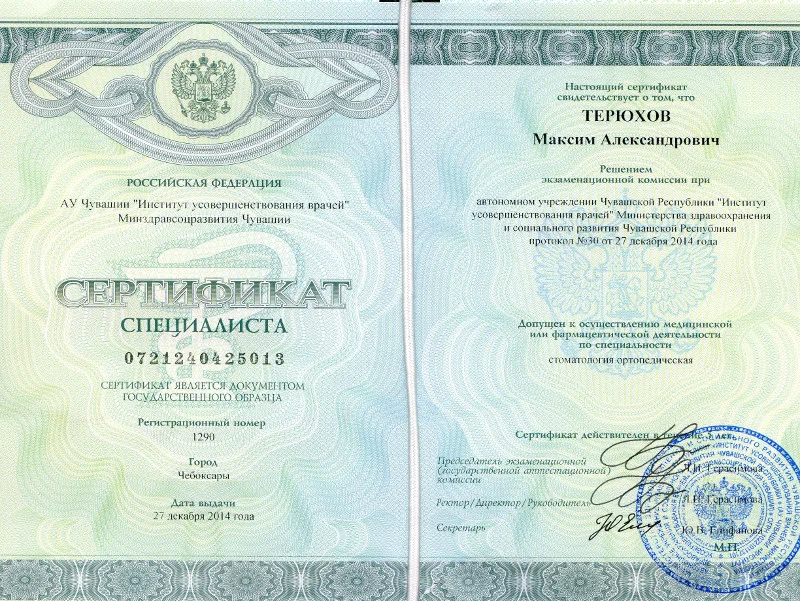 Сертификат — Терюхов Максим Александрович