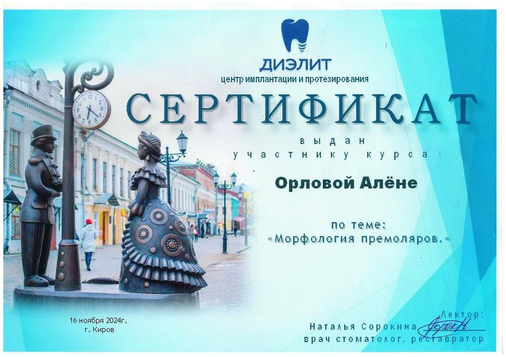 Сертификат — Забоева (Орлова) Алена Ильинична